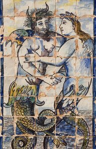 Azulejos-fliser i paladshaverne, der viser havdyr (keramik) af Portuguese School