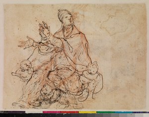 Study for the apotheosis of a bishop saint, verso, 1675-99dani af Portuguese School