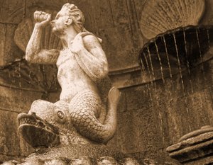 Triton Fountain, Sanctuary of Our Lady of Remedies, Lamego, Portugal 1738 (sten) af Portuguese School