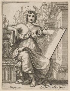 Siddende kvinde holder en tablet, slutningen af det 17., midten af det 18. århundrede. af Possibly by Jean Antoine de Maroulles