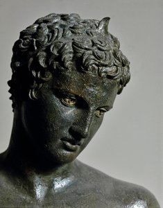 Græsk kunst: bronzestatue af "den unge mand fra Marathon" (ephebe), der repræsenterer Hermes atlet teenager tilskrevet billedhuggeren Praxitele (4. århundrede f.Kr.), 460 f.Kr., Dim. 130 cm - Athen, Nationalt Arkæologisk Museum (inv. 15118) - The Marathon 