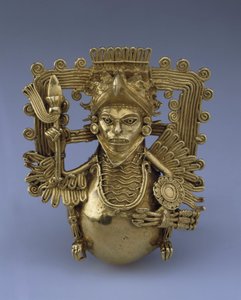 Klokkevedhæng, i form af en ørnekriger af præcolumbiansk kunst, slutningen af 1400-tallet. - Guld, H 9 - State Hermitage, St. Petersborg af Pre Columbian