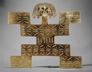 Støbt Tumbaga pectoral, fra Huaca del Dragon, Caldas, Colombia, Tolima stil (guld)