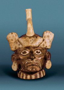 Præcolumbiansk civilisation: keramisk vase med portræt, fra Peru af Pre Columbian Pre Columbian