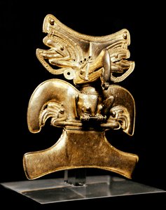 Før colombiansk kunst, Tairona civilisation: fugleformet vedhæng i guld. 10-16 e.Kr. Bogota, Museo de oro