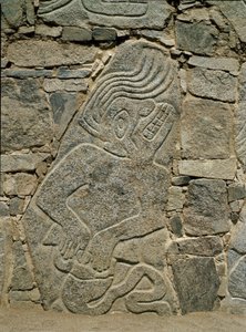 Væg med relief af en kriger af Pre Columbian Pre Columbian
