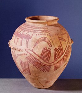 Vase forestillende to helligdomme på en pram, ca. 3500 f.Kr. (keramik)