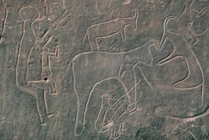 Menneskefigurer og dyr (klippemaleri) af Prehistoric