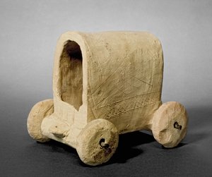 Model af en overdækket vogn, der siges at være fra Hammam nær Carchemish (Jerablus) i Syrien, ca. 2400-2300 f.Kr. (terracotta) af Prehistoric