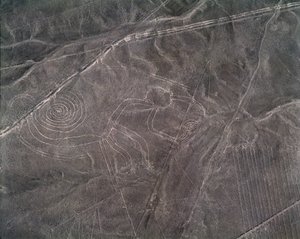 Luftfoto af en abefigur, Nazca Lines (fotografi af Prehistoric Prehistoric