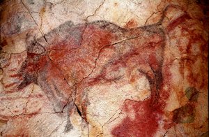 Forhistorie: "" bison i hvile"" klippemaleri af den øvre palæoloitikum (magdalensk) (mellem 16500 og 14000 år siden) Stenalderbisongrotten, Altamira, Santander, Spanien af Prehistoric Prehistoric