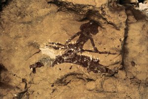Rock Art: kvindejæger. Forhistorie, Øvre Palæolitikum. Tio Garroso-hulen, Spanien. af Prehistoric Prehistoric