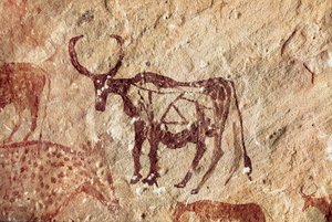 Klippemaleri: repræsentation af en hjortevild. Cave of Tadrart Acacus Libyen af Prehistoric Prehistoric