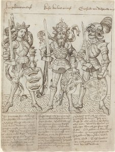 Kong Arthur, Karl den Store og Godfrey af Boulogne af Primary Master of the Strassburg Chronicle