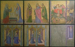 Rekonstruktion af en væg, et maleri oprindeligt i Skt. Stephens Kapel, forestillende dronning Philippa (ca. 1314-69) og hendes døtre