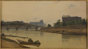 Le pont de la Concorde vu du quai de la Conférence, ca. 1830, ca. 1830 (olie på lærred) af Prosper Barbot