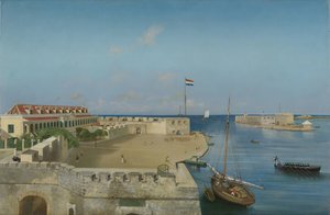 Willemstads havneindsejling med regeringspaladset af Prosper Crébassol (signed by artist)
