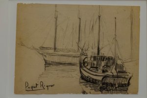 både, Narcís Puget Riquer, kultegning, Puget museum, Can LLaudis adelige hus, Dalt Vila, Ibiza, baleariske øer, Spanien