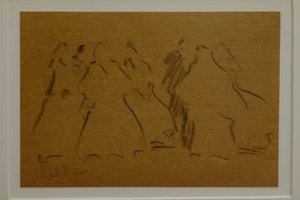 skitse af kvindelige figurer, Narcís Puget Riquer, kultegning, Puget museum, Can LLaudis adelige hus, Dalt Vila, Ibiza, Balearerne, Spanien