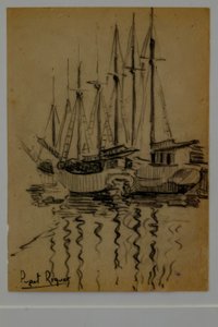 sejlbåde, Narcís Puget Riquer, kultegning, Puget museum, Can LLaudis adelige hus, Dalt Vila, Ibiza, baleariske øer, Spanien