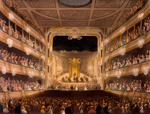 Covent Garden Theatre, fra Microcosm of London af R Ackermann, 1808 (håndfarvet akvatint) af Pugin and Rowlandson