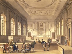 Dividend Hall på South Sea House, pub. af R. Ackermann, 1810 (akvatint)