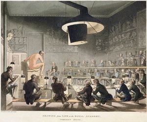 Tegning fra Livet på Royal Academy (farvet gravering)