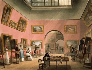 Studerende lærer at male og lave kopier af billeder på den britiske institution, Pall Mall, fra Ackermanns `Microcosm of London
