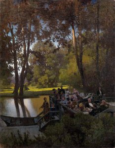 ""Dejeuner au parc"" (frokost i parken) Peinture de Pyotr Alexandrovich Sukhodolsky (Soukhodolsky) (1835-1903) Olie på lærred Dim 61,5x48 cm Privat samling af Pyotr Alexandrovich Sukhodolsky