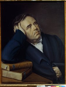 Portræt af fabulisten Ivan A. Krylov (1769-1844) (portræt af fabulisten I.A. Krylov). Værk af Pyotr Alexeevich Olenin (1828-1855), pastel på papir af Pyotr Alexeevich Olenin