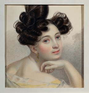 Portræt af grevinde Glafira af Balmen. Værk af Pyotr (Piotr) Fyodorovich Sokolov (Peter Sokolov) (1791-1848), akvarel på papir, omkring 1828. Russisk kunst af Pyotr Fyodorovich Sokolov