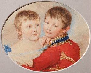 Portræt af kronprins Alexander Nikolayevich og storhertuginde Maria Nikolaevna som børn, 1825 af Pyotr Fyodorovich Sokolov