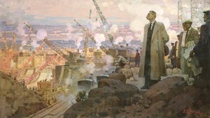 Maxim Gorkij (1868-1936) ved opførelsen af vandkraftværket 