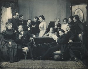 Anton Tjekhov mellem skuespillerne i stykket Mågen, 1899 af Pyotr Petrovich Pavlov