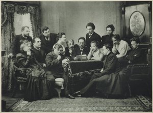 Anton Tjekhov læser Mågen med Moscow Art Theatre Company, 1899 af Pyotr Petrovich Pavlov