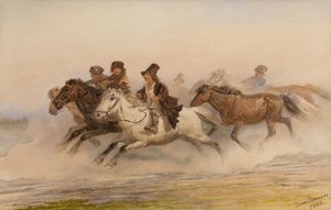 Nattevagten. Illustration til skitser fra et jægers album af I. Turgenev, 1867 af Pyotr Petrovich Sokolov