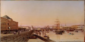 Sommeraften på bredden af ​​Neva, nær Kunstakademiet i Sankt Petersborg. Maleri af Pyotr Petrovich Vereschagin (Vereshchagin, Vereshchagin) (1836-1886), olie på lærred, ca. 1870. Russisk kunst