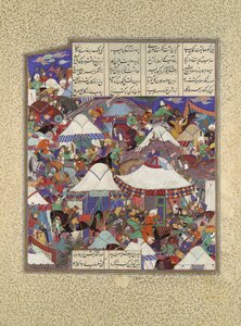 Den besudlede iranske lejr angrebet om natten, Folio 241r fra Shahnama..., ca. 1525-30.