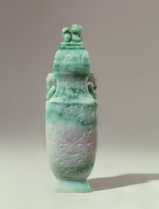 Balustervase og kuppelformet betræk, sent Qing-dynastiet (smaragd og hvid jade) af Qing Dynasty Chinese School