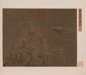 At fiske alene i en iskold flod af Qing Dynasty Chinese School