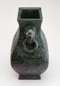 Kejserlig vase af bronze Fang Hu-form, Qianlong-periode (1736-96) (jade)