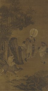 Premierminister Yang Su og den flittige ungdom, 17.-18. århundrede (blæk og farve på silkepanel) af Qing Dynasty Chinese School