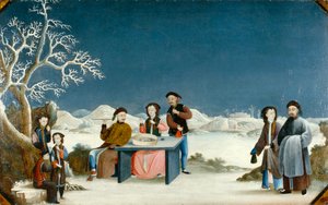 Vinterscene med fjerntliggende fæstning, ca. 1800 (olie på lærred) af Qing Dynasty Chinese School