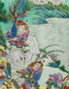 Detalje fra en af et par Imperial Famille Rose vaser (keramik)