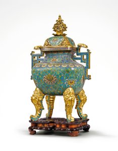 Stort kejserligt røgelseskar i cloisonne-emalje med Ruyi-håndtag