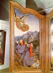 Det hellige slægtskab eller St. Annes altertavle, detalje på venstre panel, der viser bebudelsen til Joachim, 1509 af Quentin Massys or Metsys