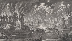 Udsigt over en brand, 1700-tallet. af Quentin Pierre Chedel