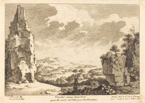 Udsigt over ruinerne af et tårn, der siges at være bygget af romerne af Quentin Pierre Chedel after François Boucher