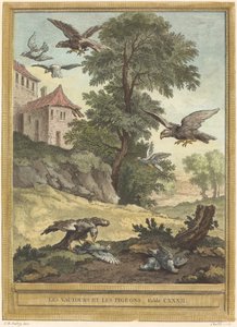 Gribbe og duer af Quentin Pierre Chedel after Jean Baptiste Oudry