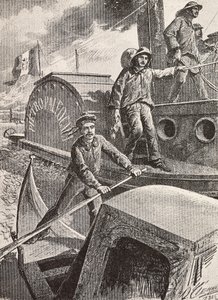 Italienske militæringeniører, lagunebrigade, på arbejde i deres nye uniformer, gravering fra tegning af Quinto Cenni, fra L